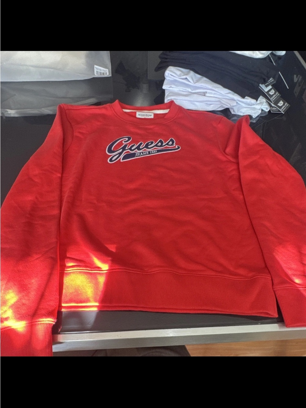 GUESS Red Crewneck Sweater with Script Logo